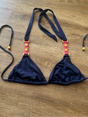 Beach Bunny Bronze Small Bikini Top Navy Blue Hot Pink Gold Hardware Triangle S